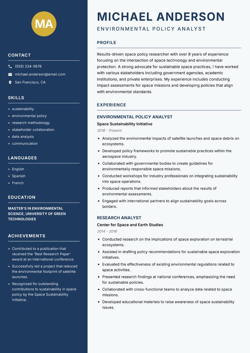Space Policy Researcher resume template — Classic Clean