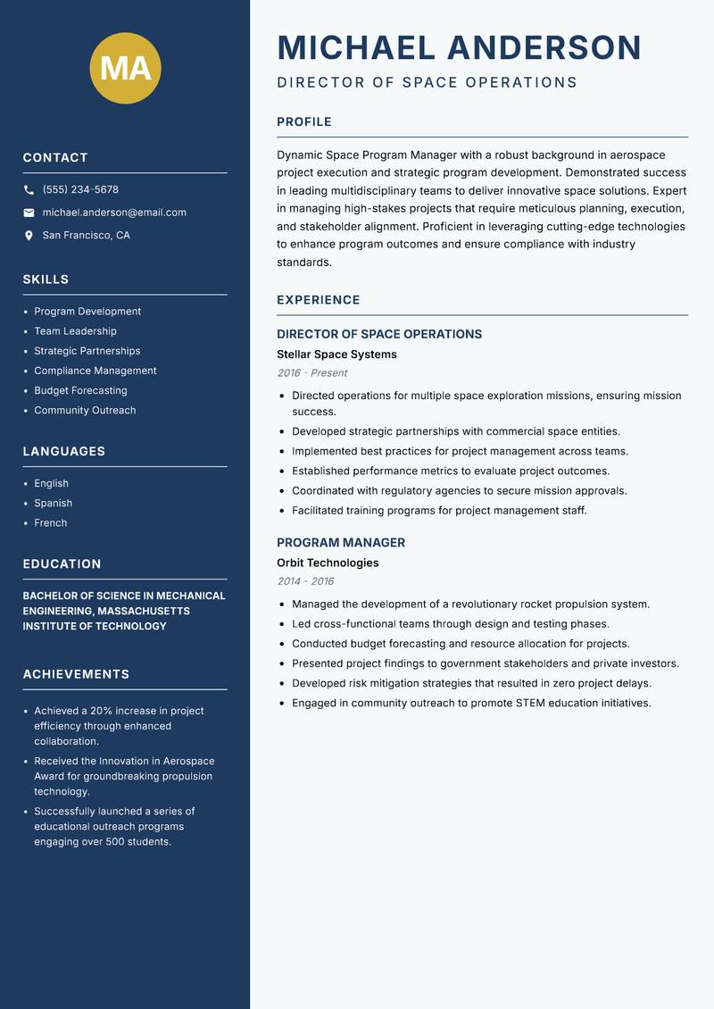 Space Program Manager resume template — Classic Clean