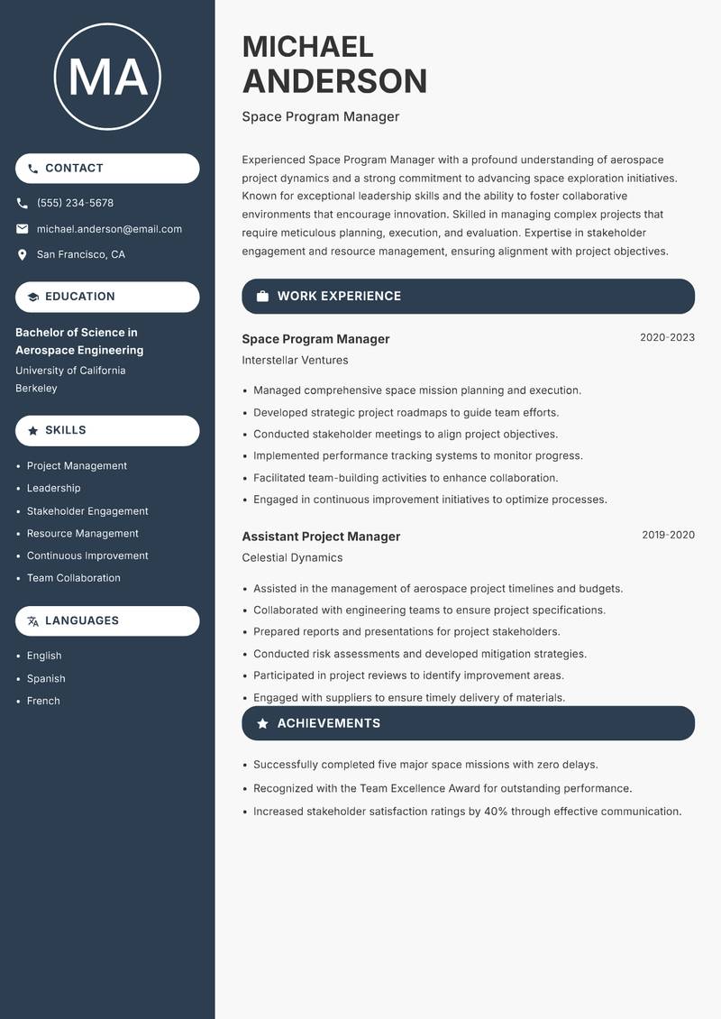 Space Program Manager resume template — Compact
