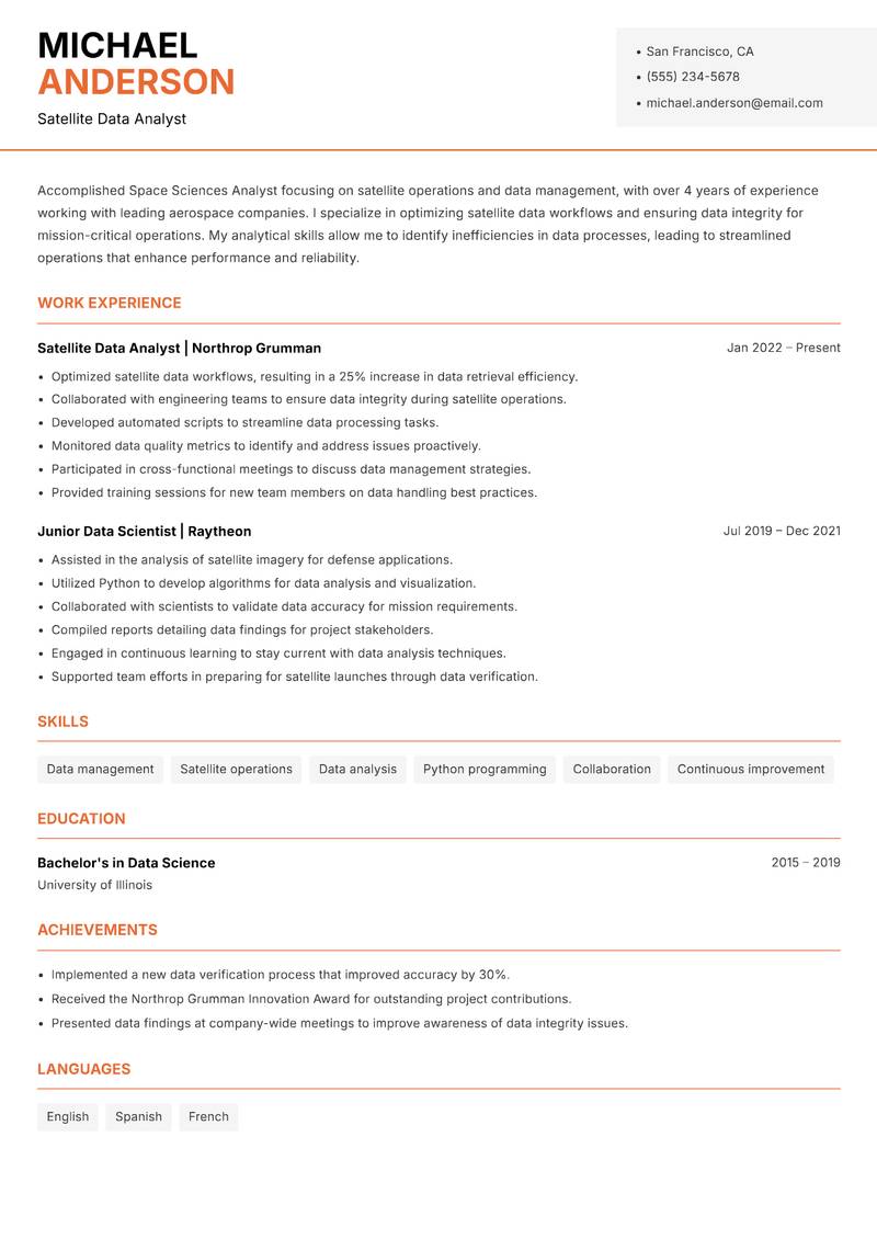 Space Sciences Analyst resume template — Modern Professional