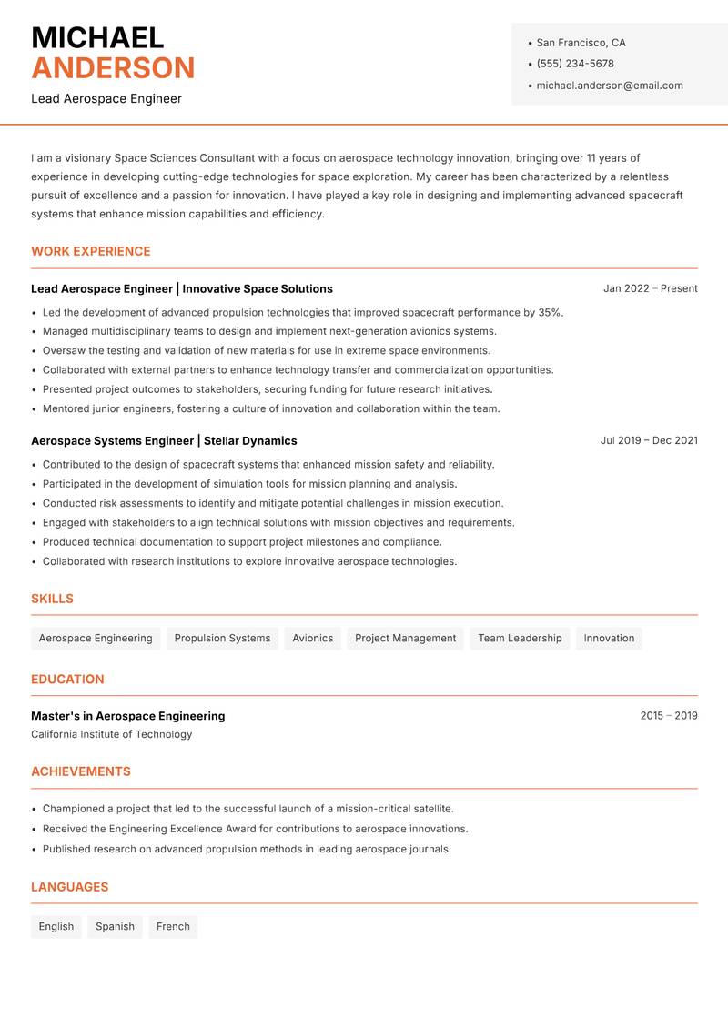 Space Sciences Consultant resume template — Modern Professional
