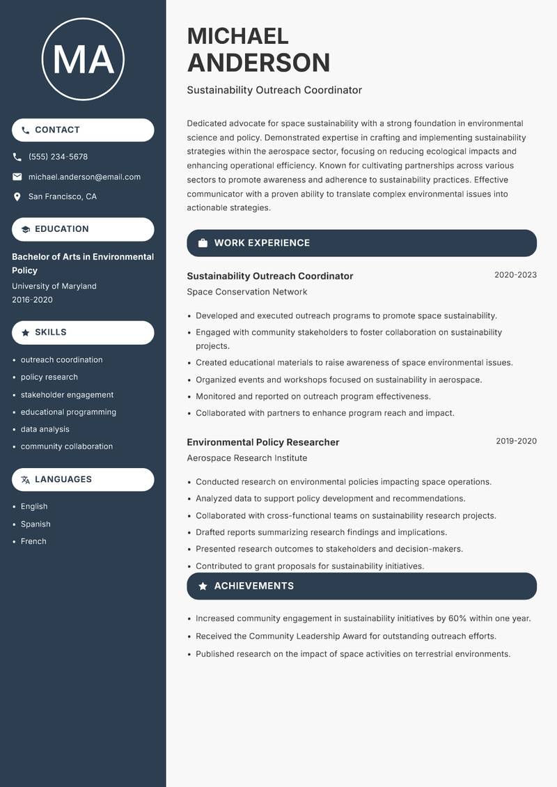 Space Sustainability Officer resume template — Compact