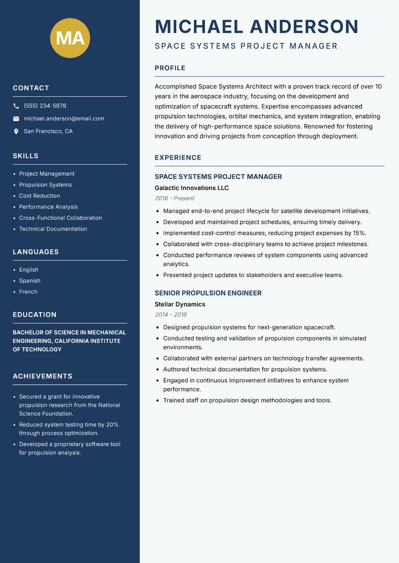 Space Systems Architect resume template — Classic Clean