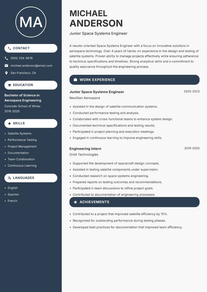 Space Systems Engineer resume template — Compact