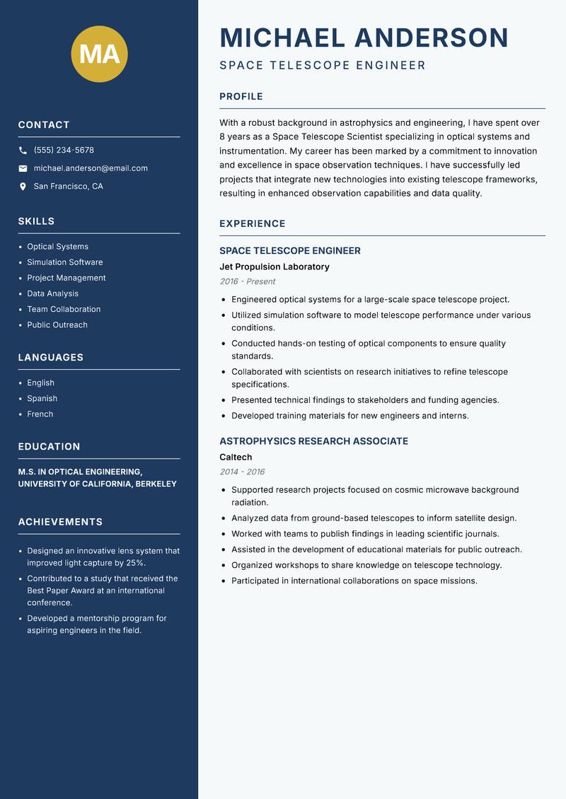 Space Telescope Scientist resume template — Classic Clean