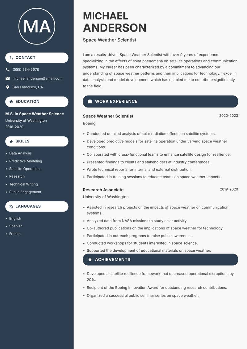 Space Weather Scientist resume template — Compact