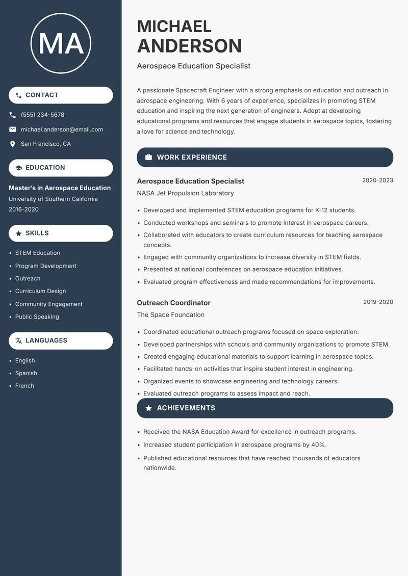 Spacecraft Engineer resume template — Compact