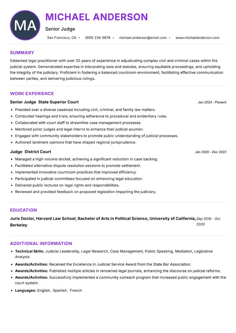 Special Court Judge resume example — ATS-friendly template