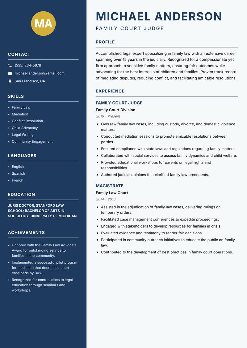 Special Court Judge resume template — Classic Clean