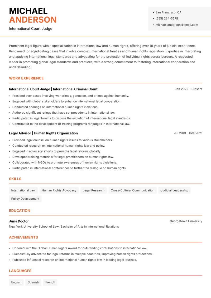 Special Court Judge resume template — Modern Professional