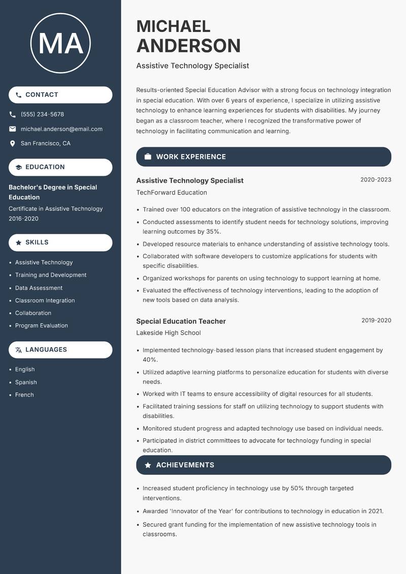 Special Education Education Advisor resume template — Compact