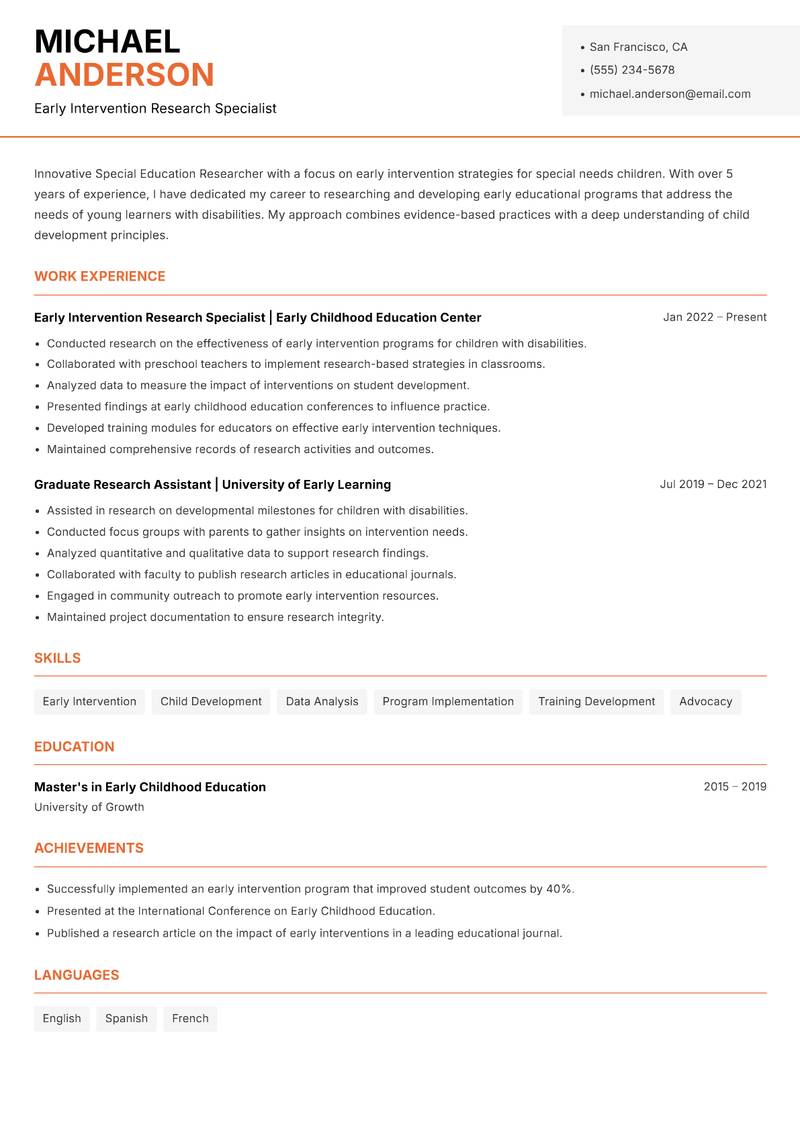 Special Education Researcher resume template — Modern Professional