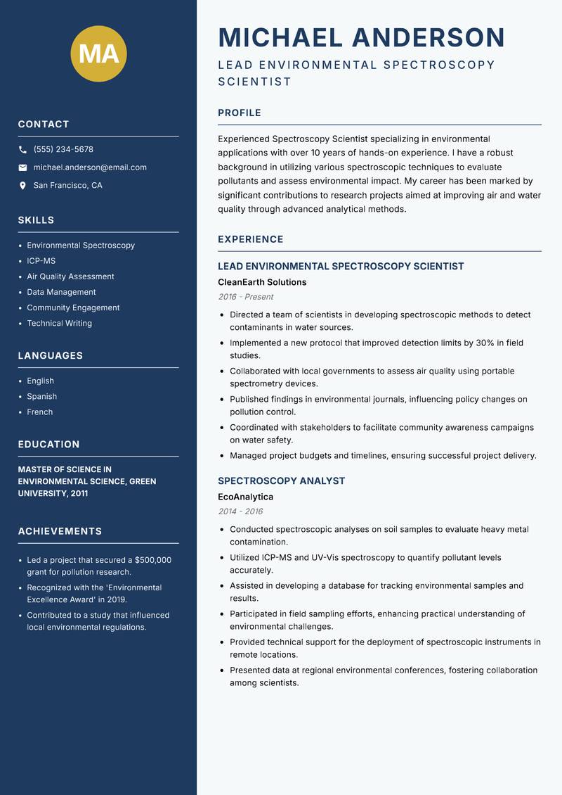 Spectroscopy Scientist resume template — Classic Clean