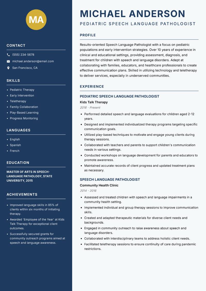 Speech Language Pathologist resume template — Classic Clean