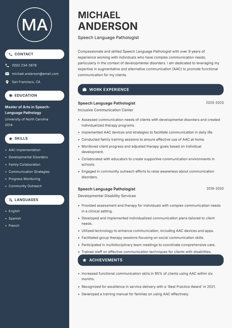 Speech Language Pathologist resume template — Compact