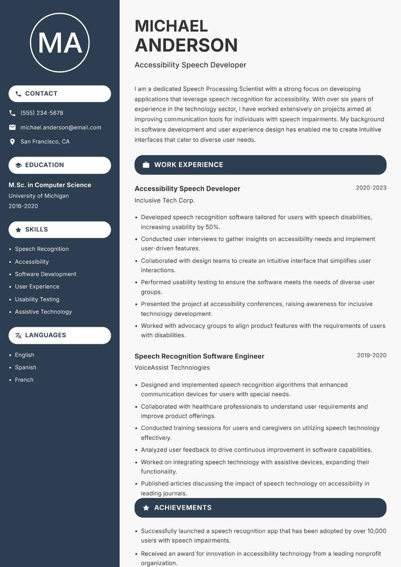 Speech Processing Scientist resume template — Compact