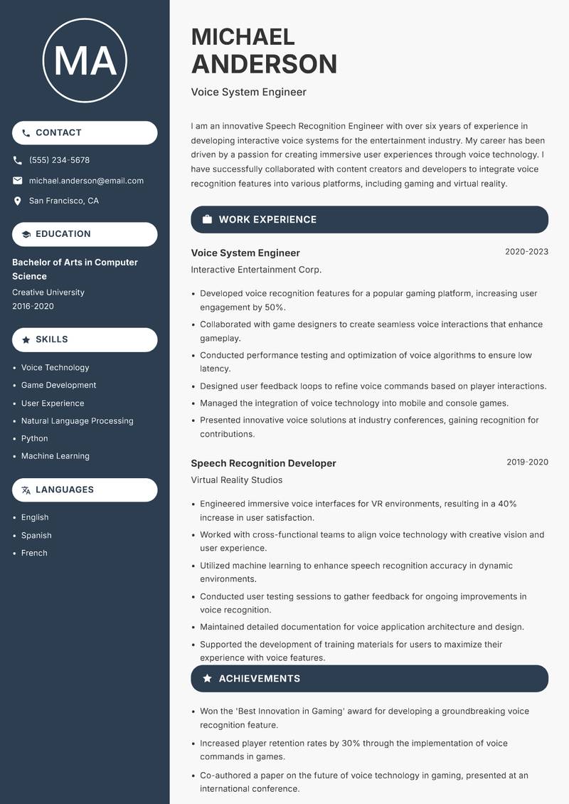 Speech Recognition Engineer resume template — Compact