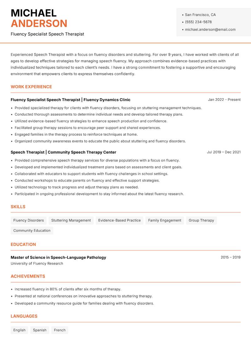 Speech Therapist resume template — Modern Professional
