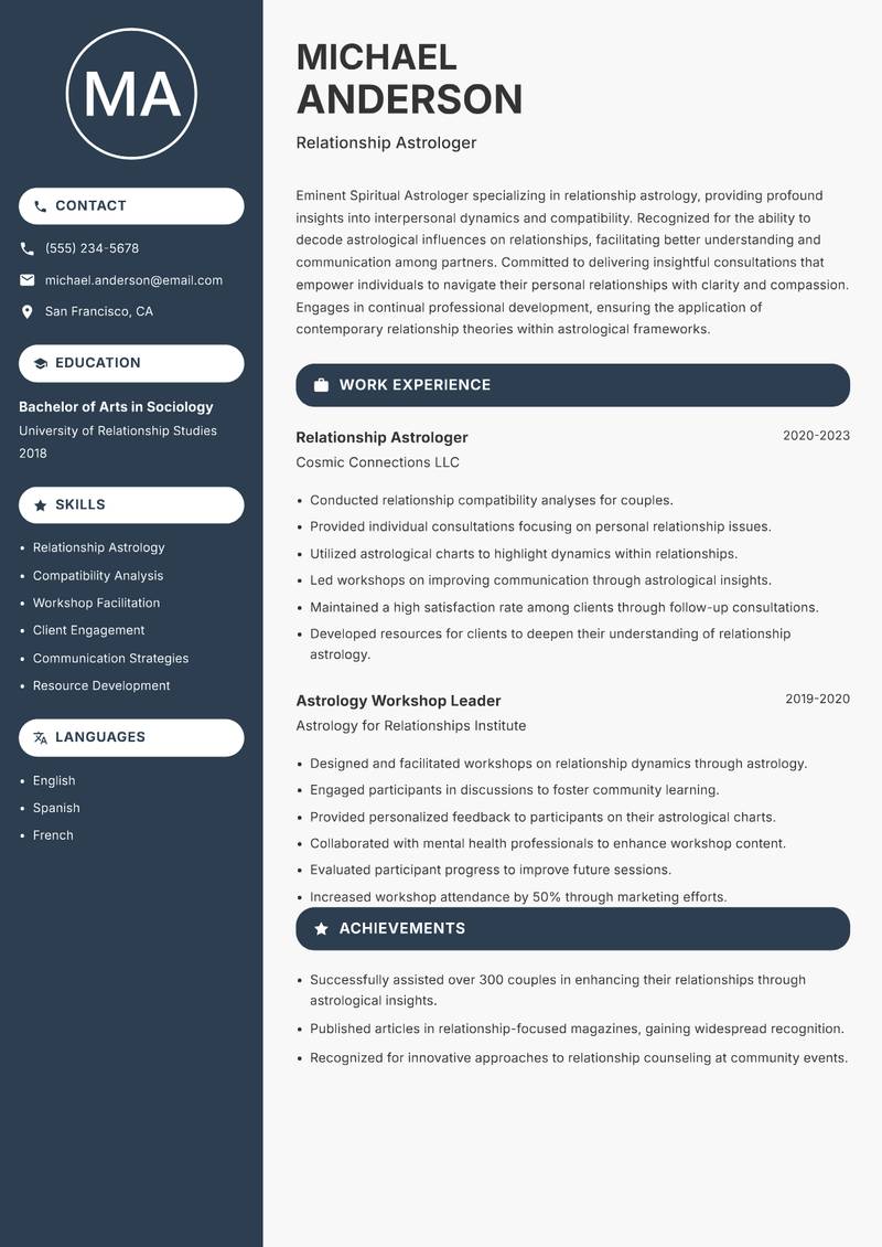 Spiritual Astrologer resume template — Compact