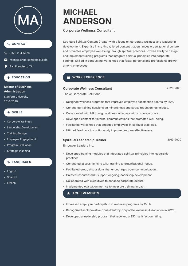 Spiritual Content Creator resume template — Compact