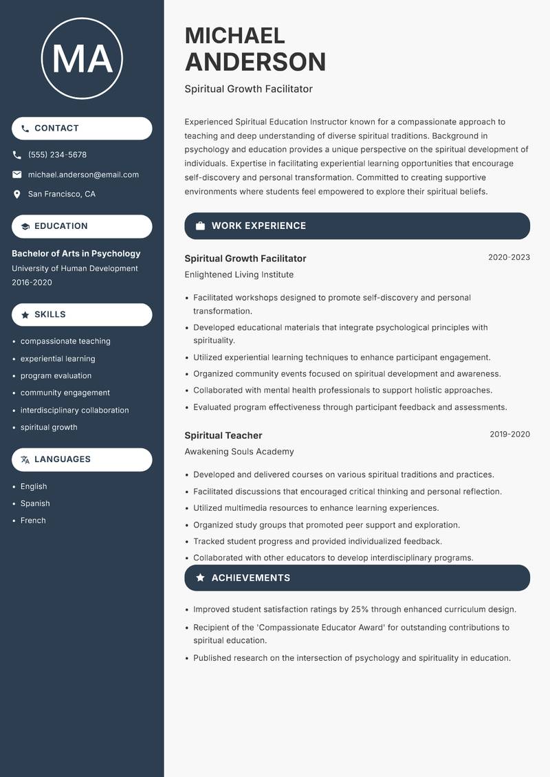 Spiritual Education Instructor resume template — Compact