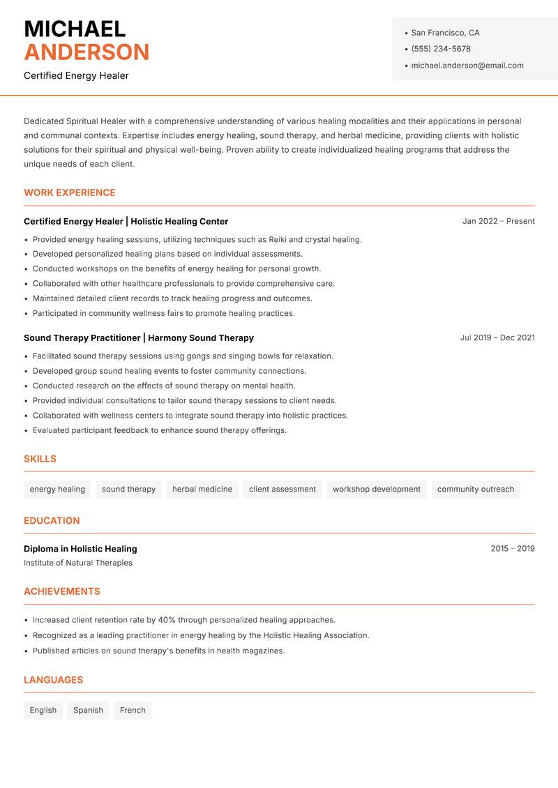 Spiritual Guide resume template — Modern Professional