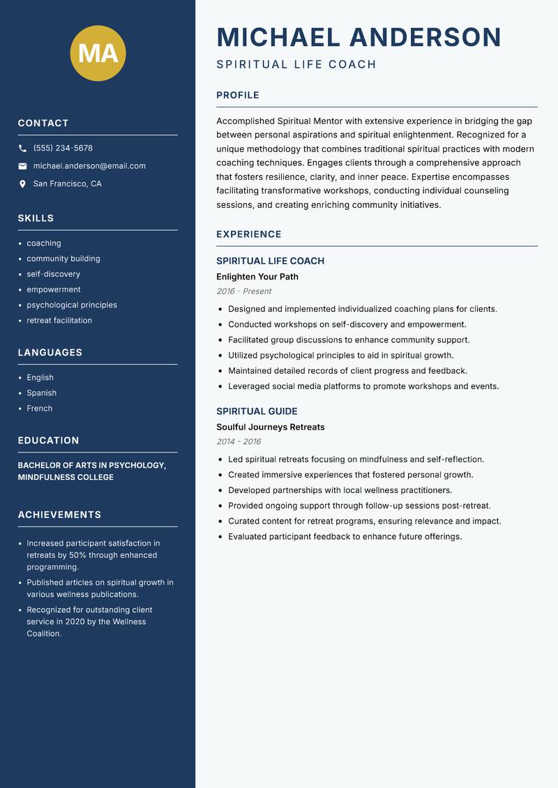 Spiritual Mentor resume template — Classic Clean