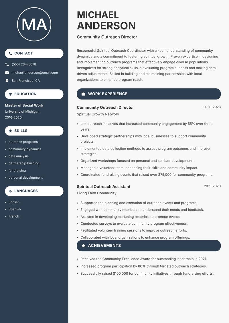 Spiritual Outreach Coordinator resume template — Compact