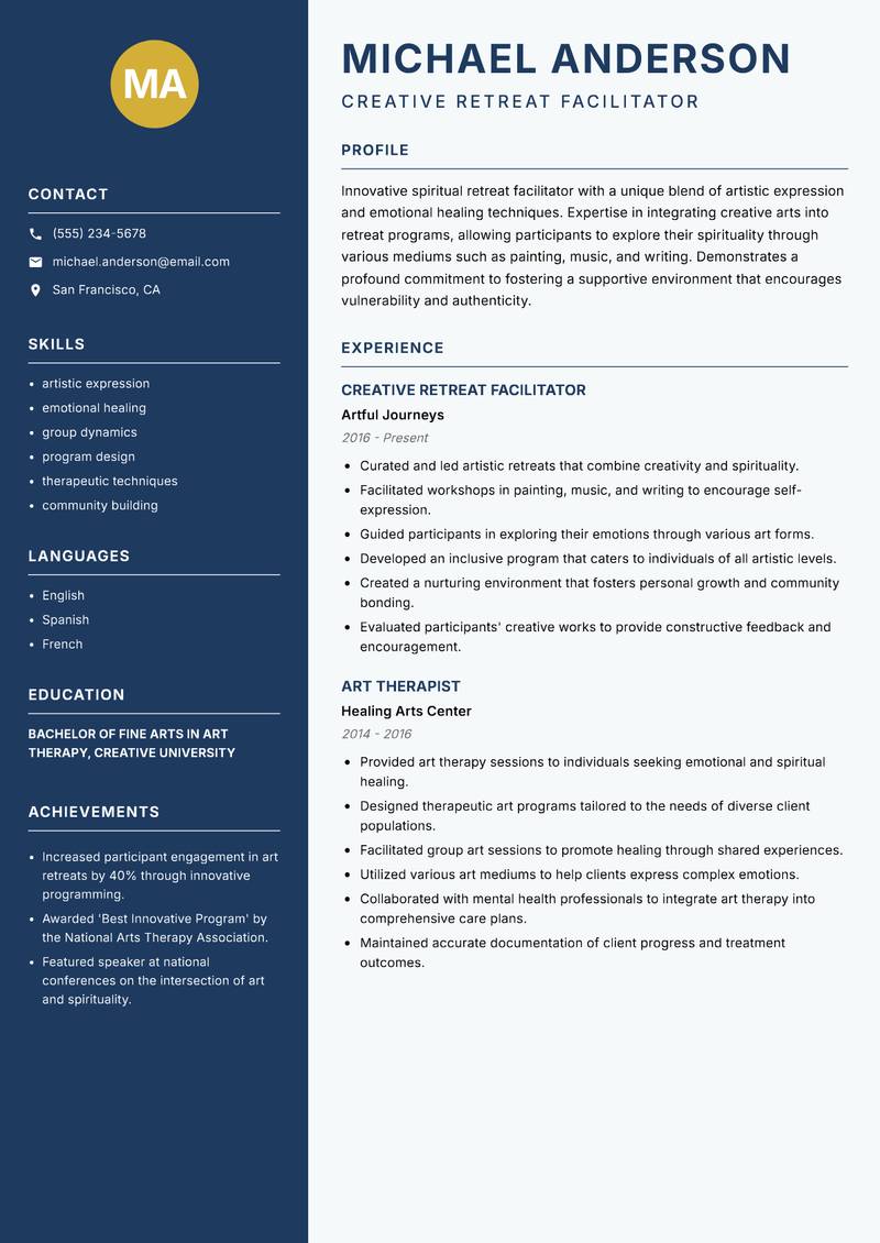 Spiritual Retreat Facilitator resume template — Classic Clean