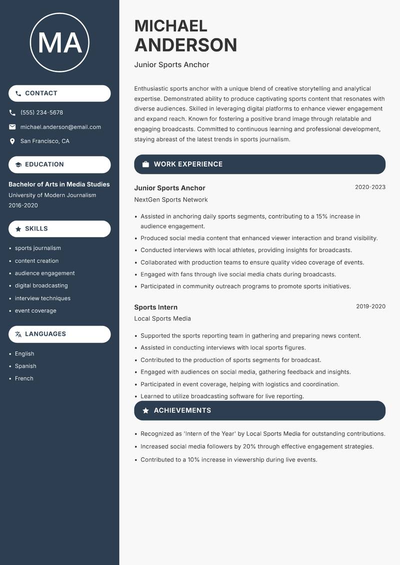 Sports Anchor resume template — Compact