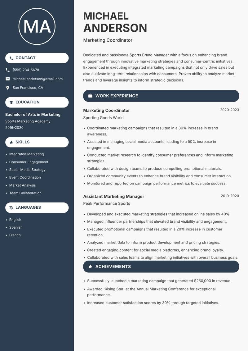 Sports Brand Manager resume template — Compact