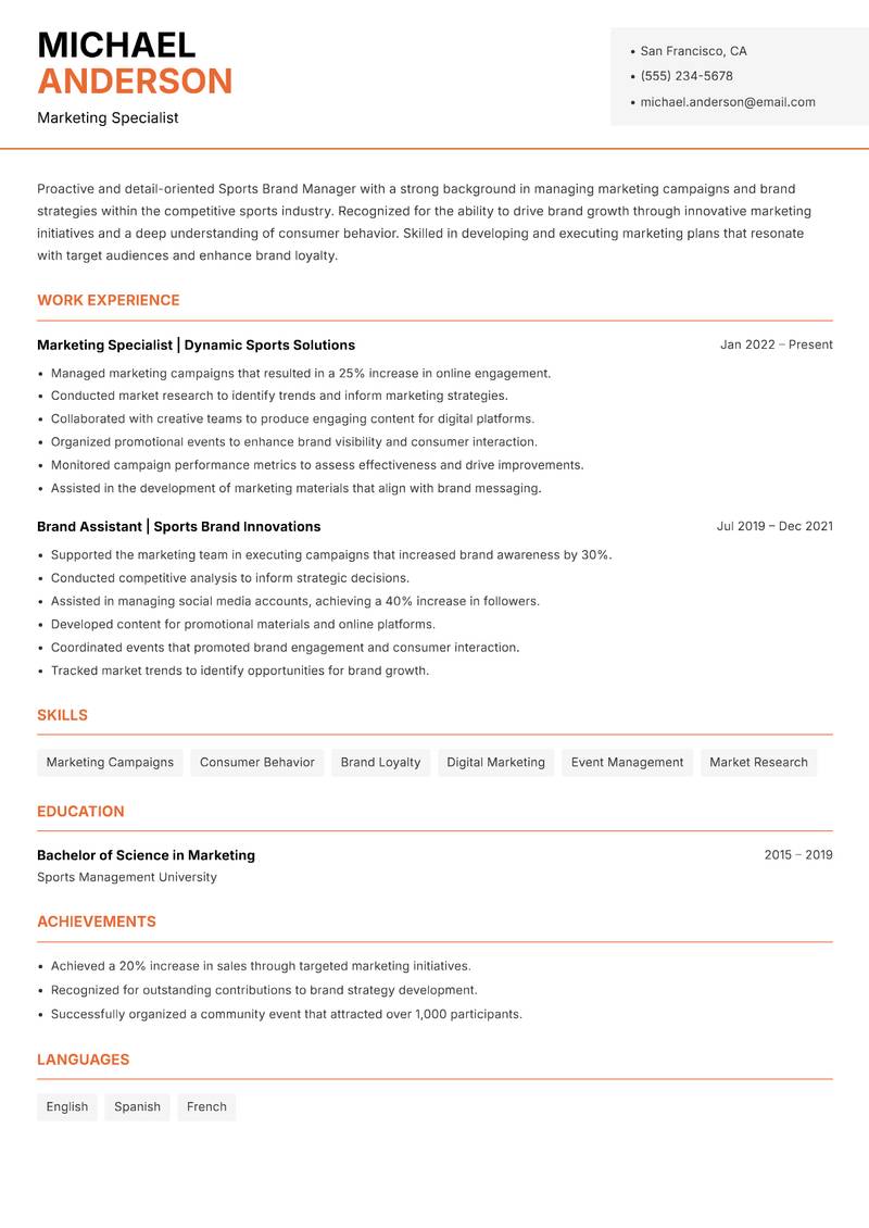 Sports Brand Manager resume template — Modern Professional