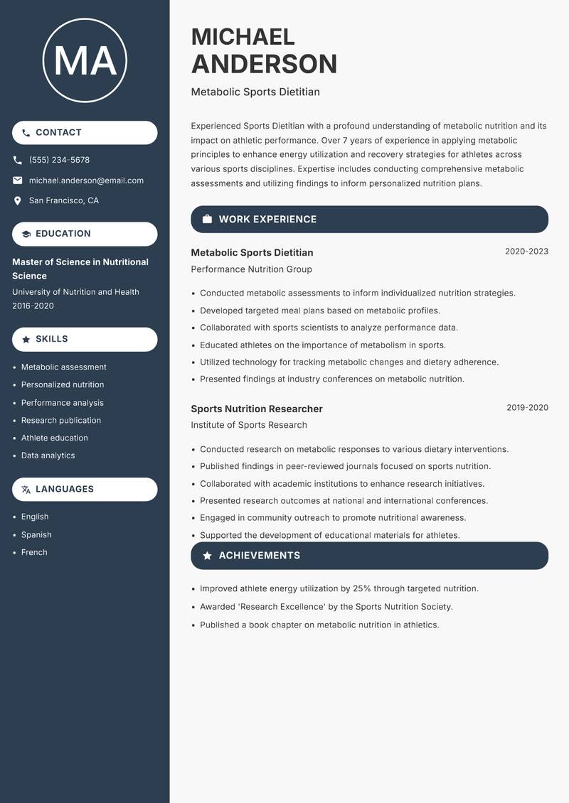Sports Dietitian resume template — Compact