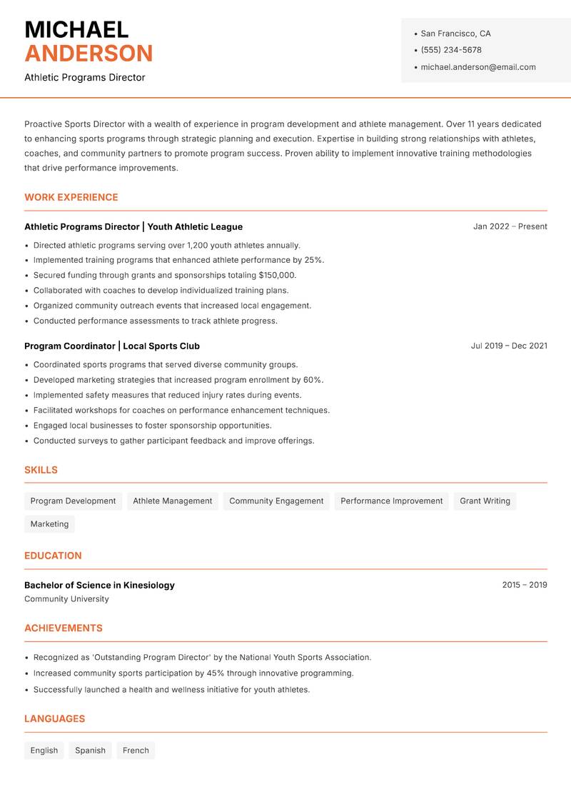 Sports Director resume template — Modern Professional