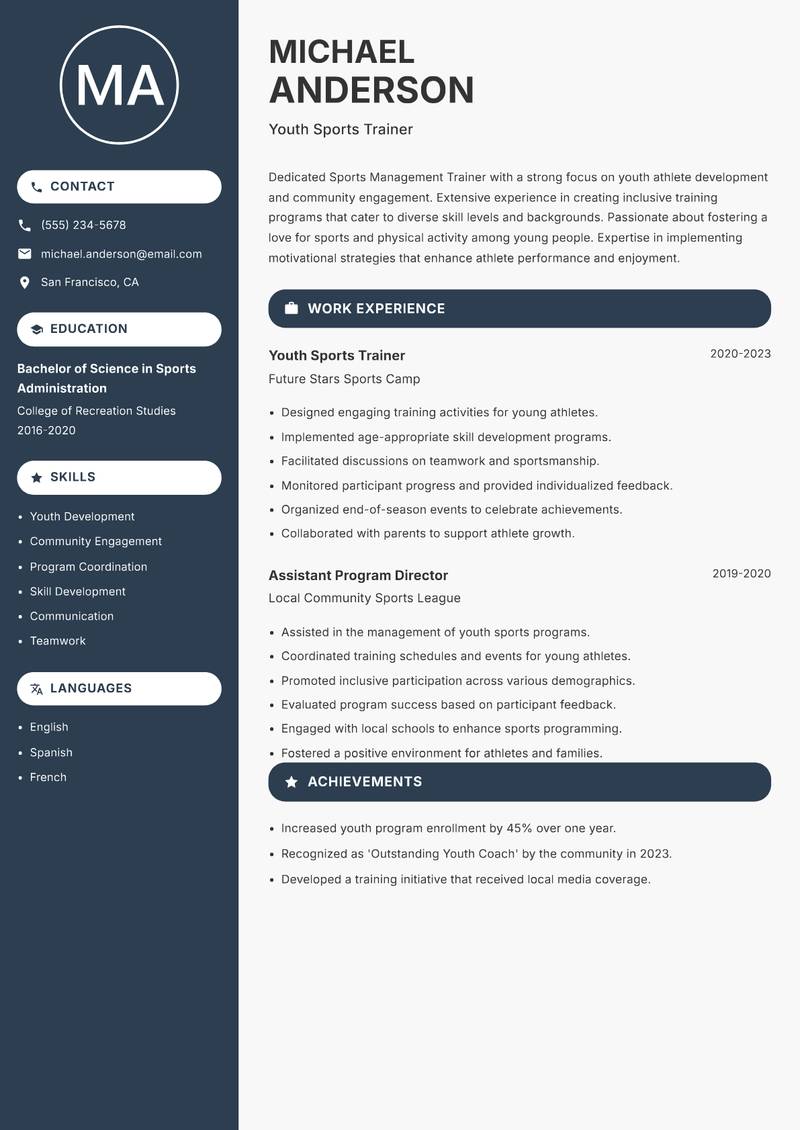 Sports Management Trainer resume template — Compact