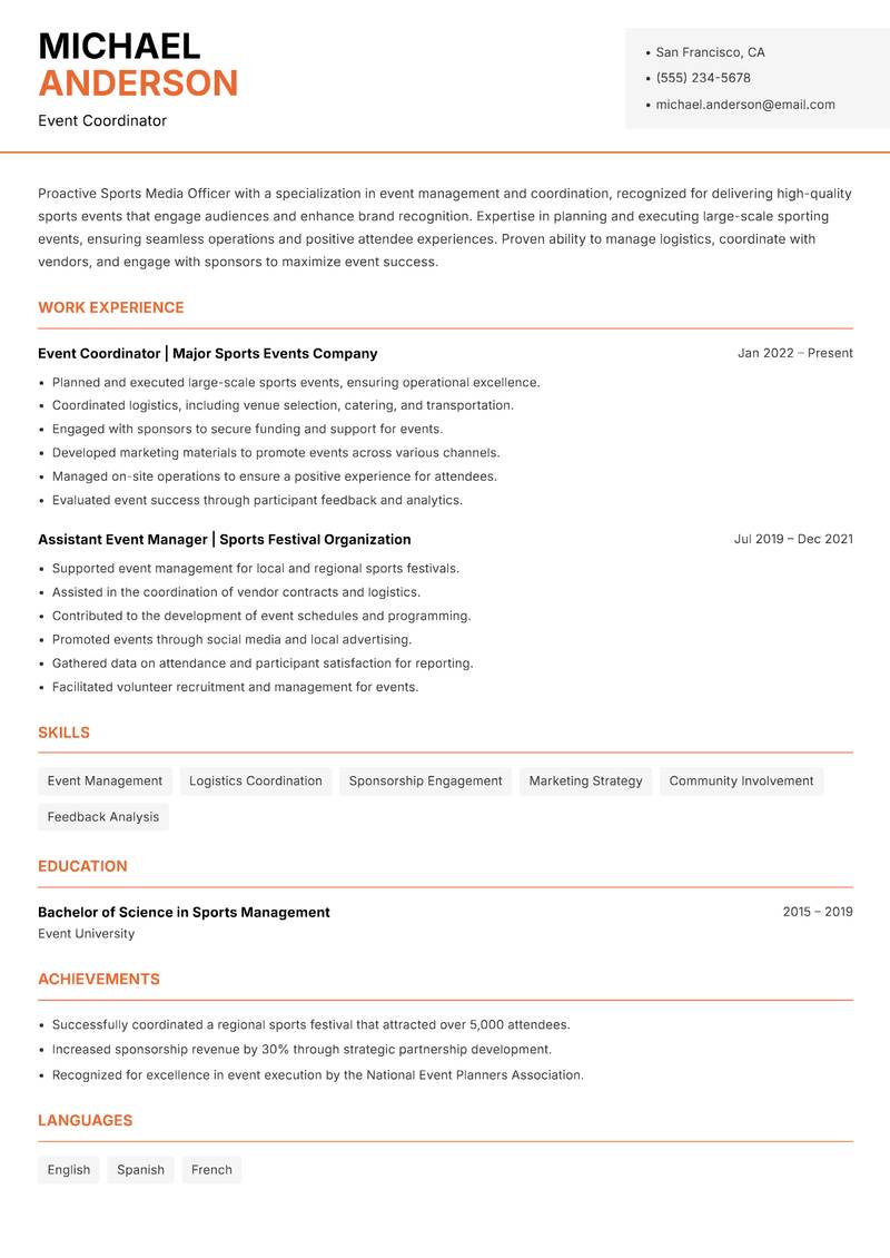 Sports Media Officer resume template — Modern Professional