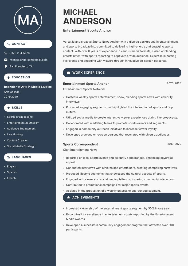 Sports News Anchor resume template — Compact