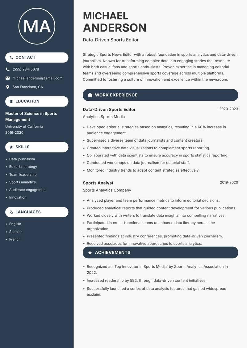 Sports News Editor resume template — Compact