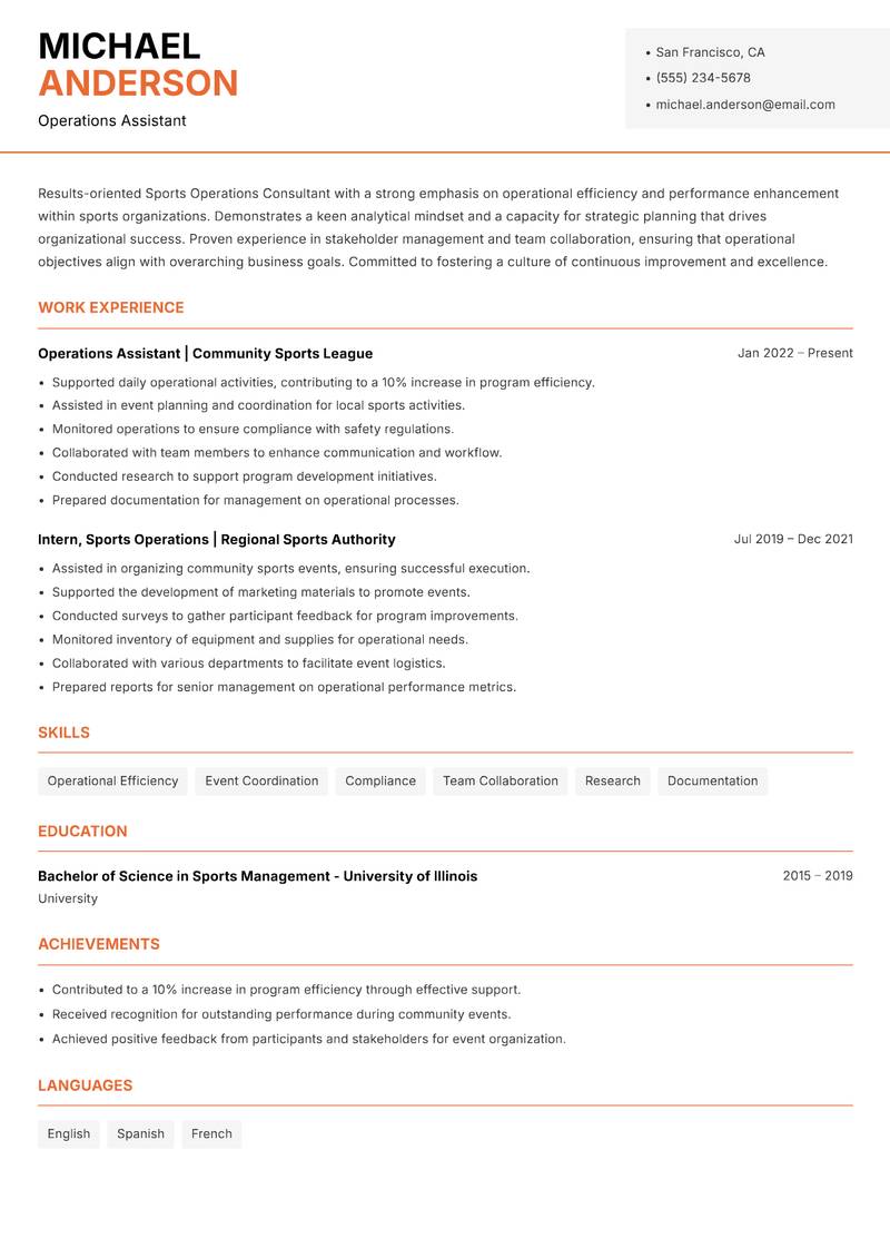 Sports Operations Consultant resume template — Modern Professional