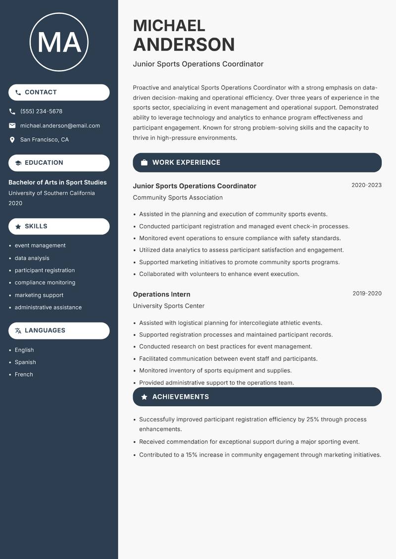 Sports Operations Coordinator resume template — Compact