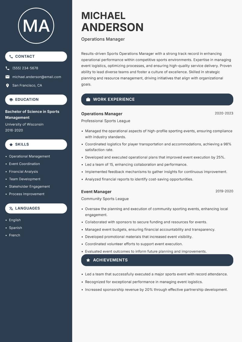 Sports Operations Manager resume template — Compact