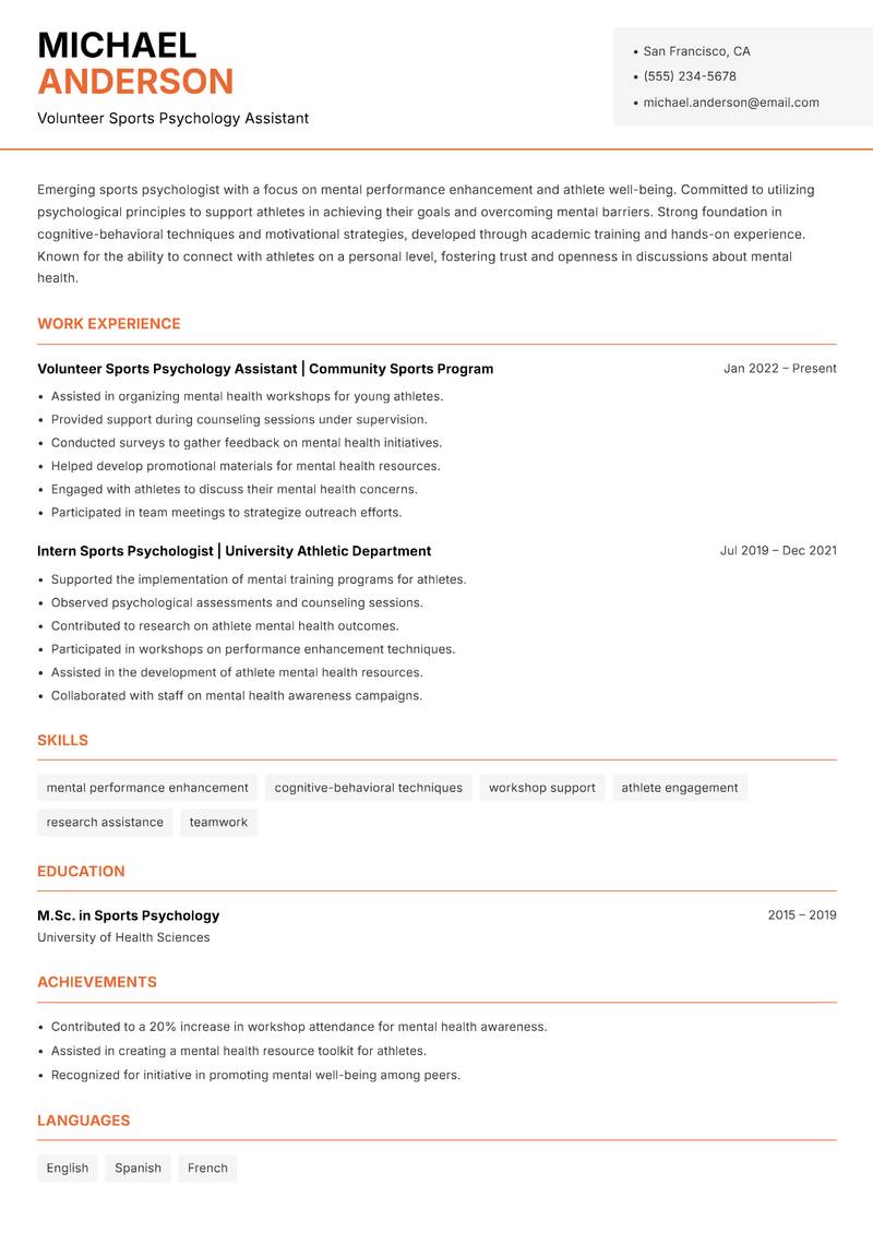 Sports Psychology Scientist resume template — Modern Professional