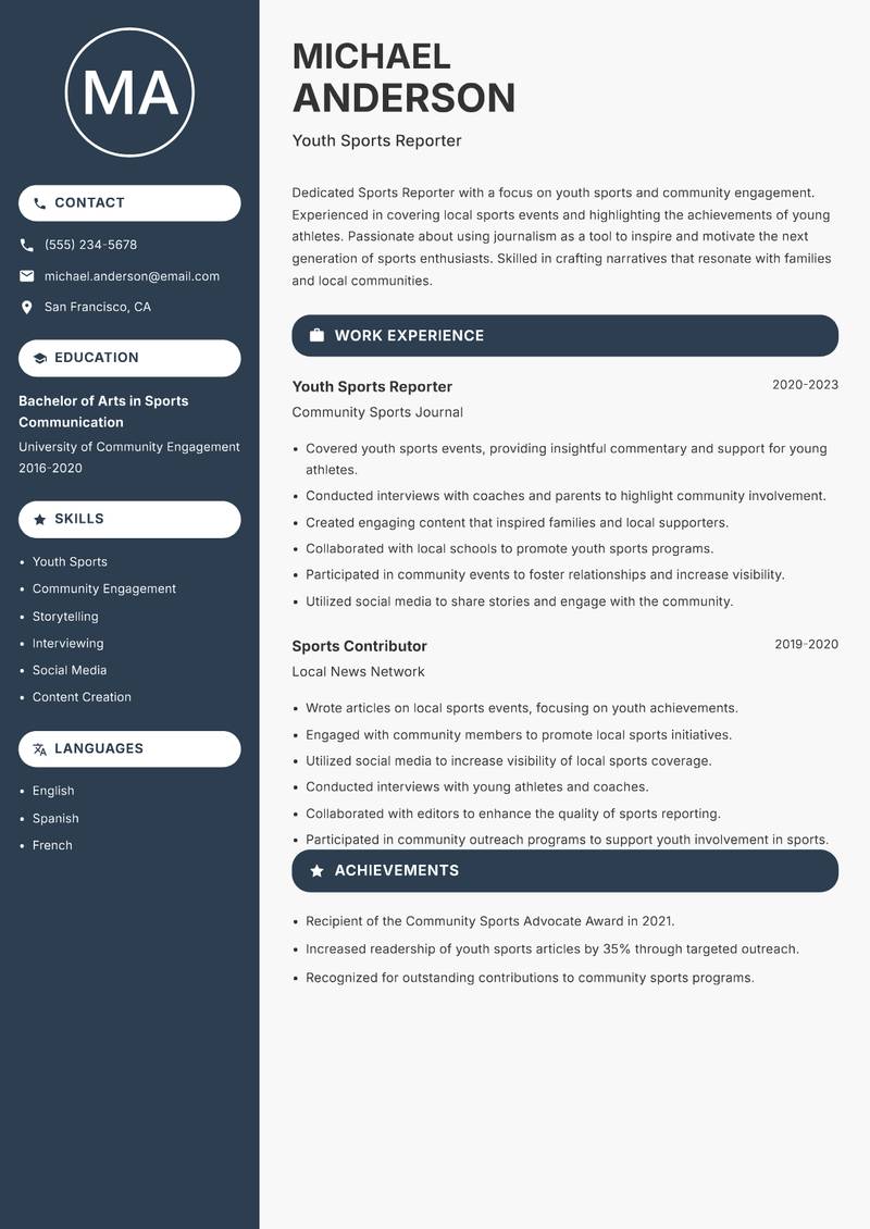 Sports Reporter resume template — Compact