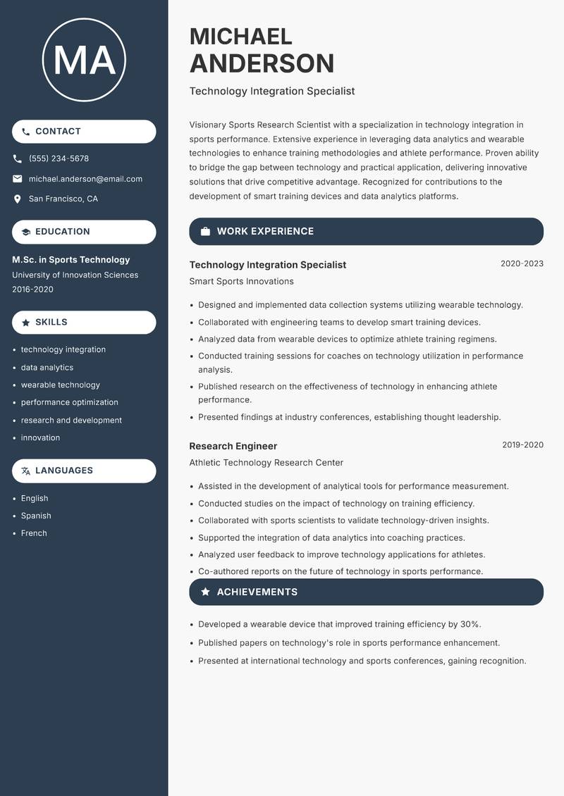 Sports Research Scientist resume template — Compact