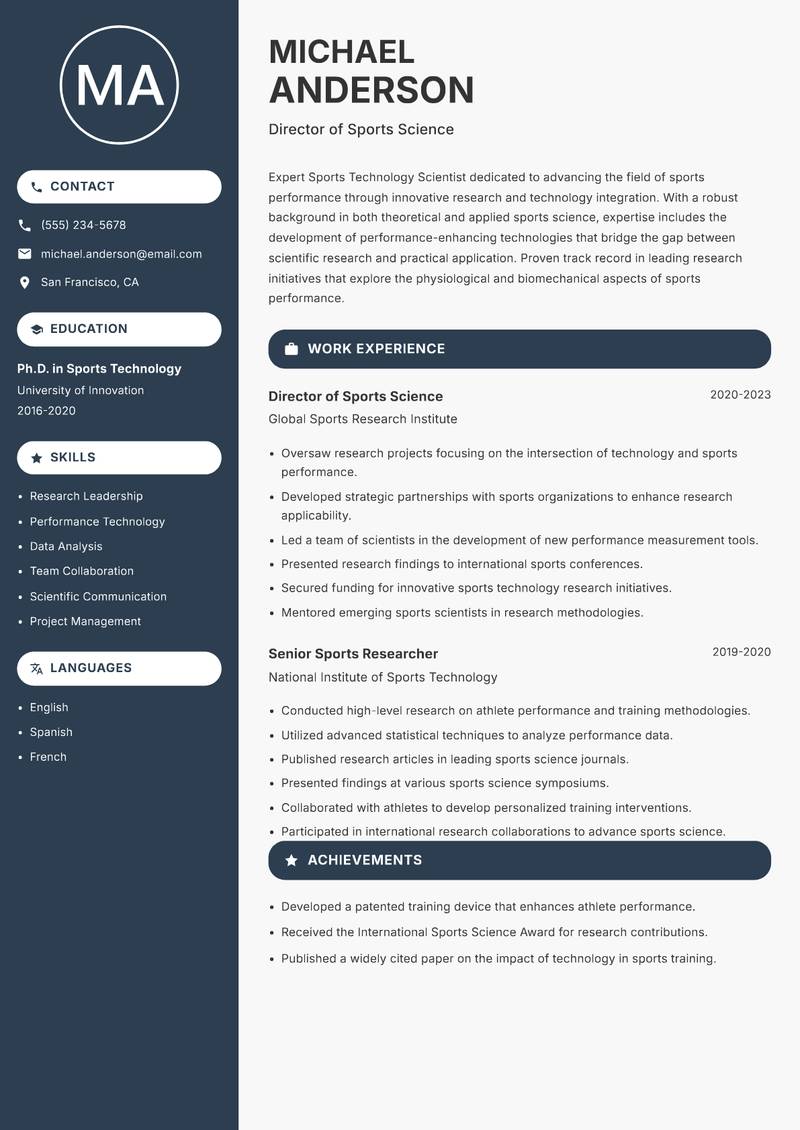 Sports Technology Scientist resume template — Compact
