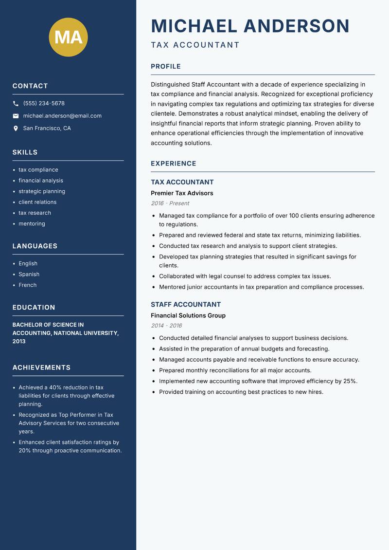 Staff Accountant resume template — Classic Clean