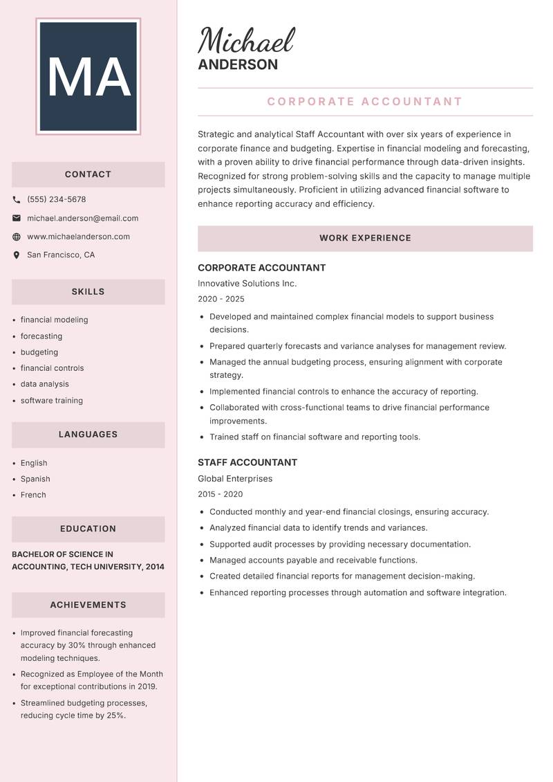 Staff Accountant resume template — Executive