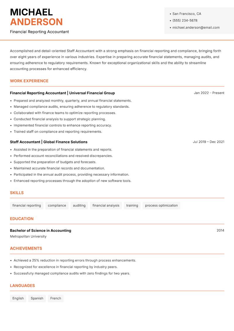 Staff Accountant resume template — Modern Professional