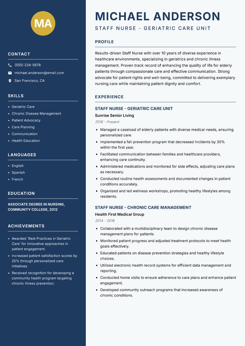 Staff Nurse resume template — Classic Clean