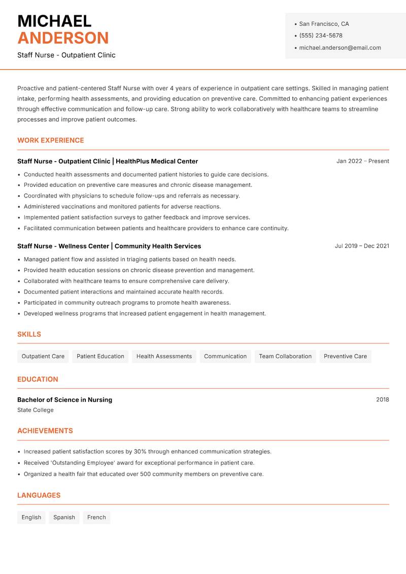 Staff Nurse resume template — Modern Professional